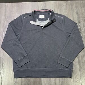 Flag And Anthem Sweater Mens XXL Grey Button Snap Pullover 100% Cotton USA‎ Golf